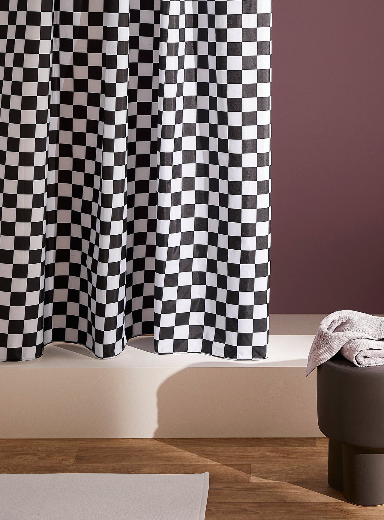 Checkered shower curtain