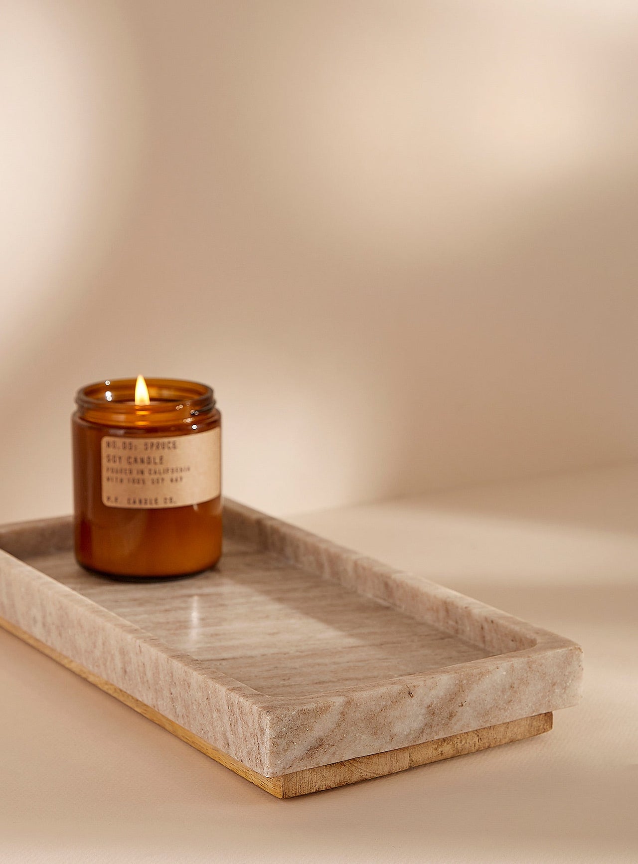 Marble and natural wood tray