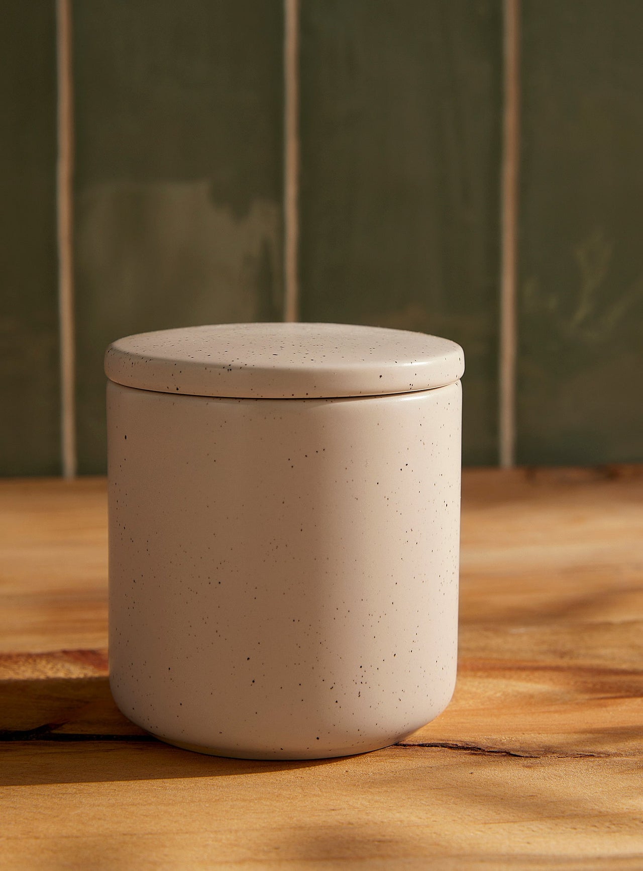 Speckled sand-coloured decorative jar