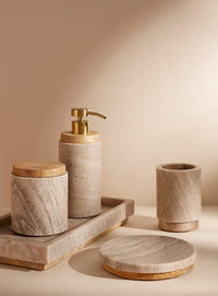 Marble and natural wood decorative jar